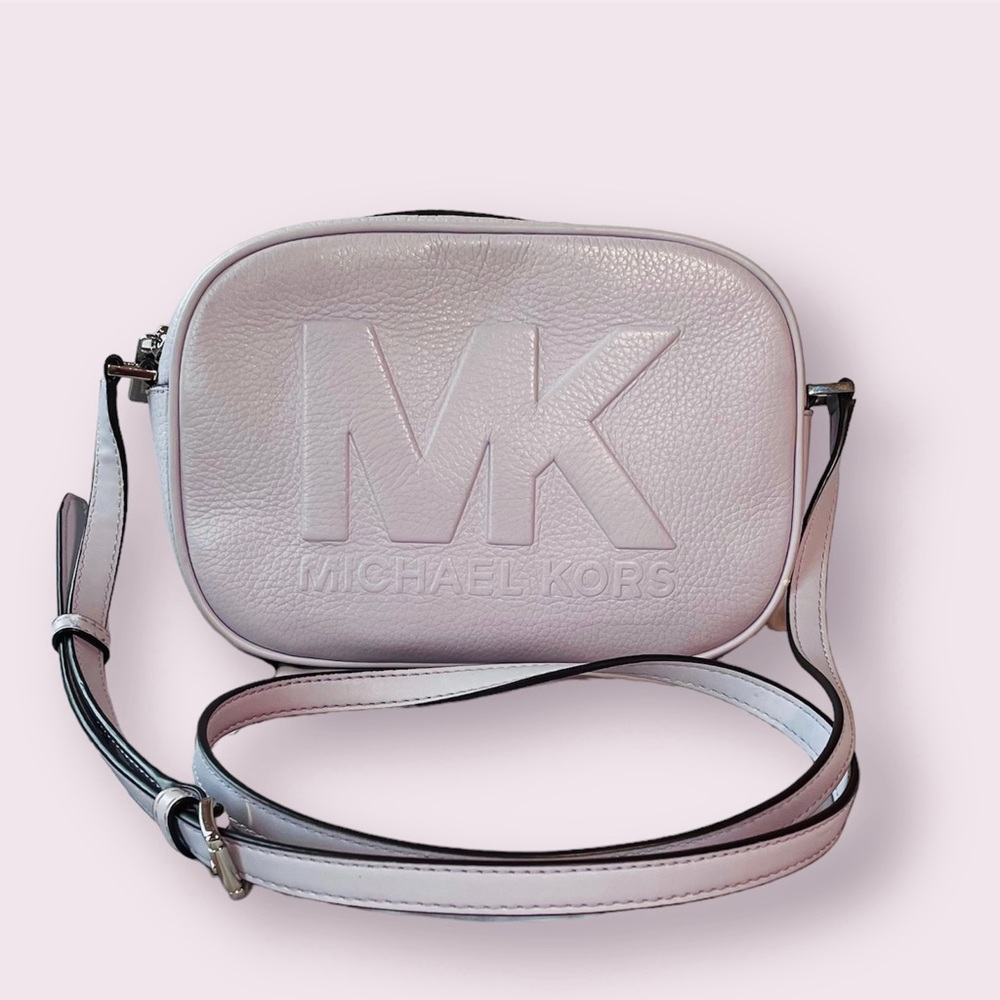 Michael Kors Jet Set Medium Embossed Pebbled Leather Crossbody Bag Lavender Mist
